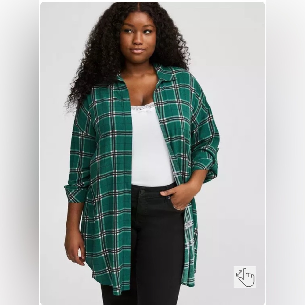 NWT Torrid Green Plaid Oversized Kimono Shirt